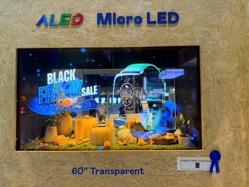 beats36560吋高透明度Micro LED显示器获&rdquo;最佳Micro LED技术应用奖&rdquo;，将Micro LED面板透明化之设计特性极致发挥，以可扩展性无缝拼接技术打造，具备600 nits全画面亮度、大于60%穿透率及超过NTSC 110%的优异广色域表现，可依需求灵活应用于各种场域